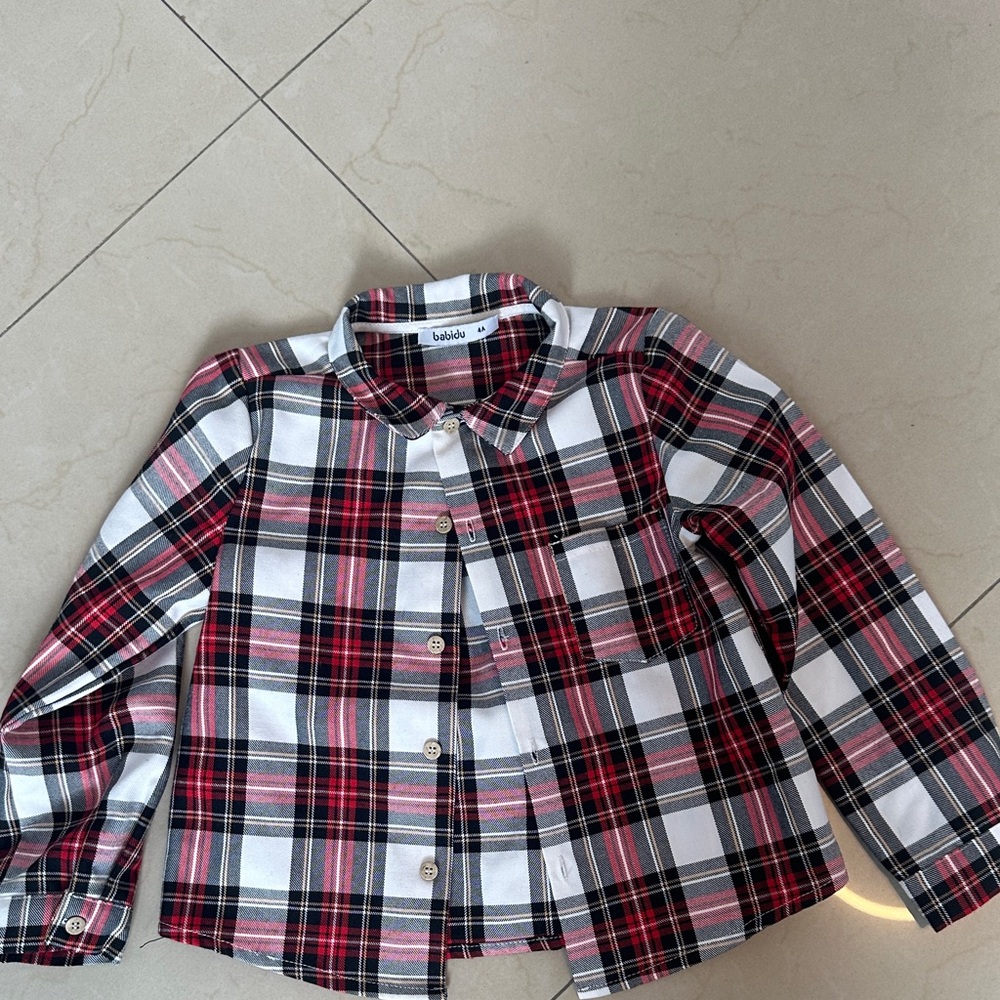 Plaid Kids Shirt - Red and White